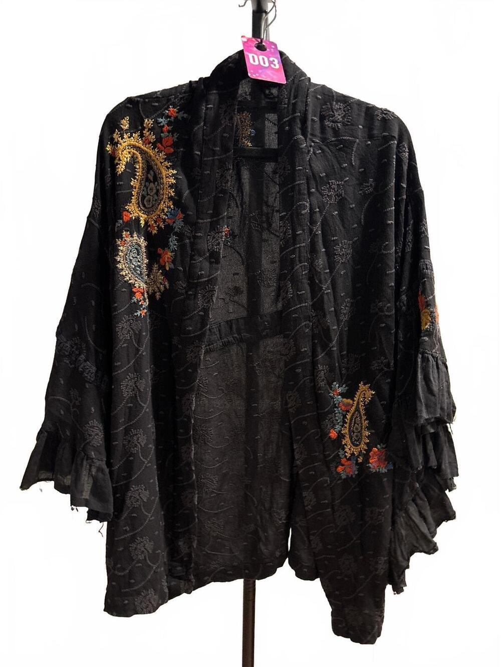 #FP003 Free People – Embroidered Paisley Ruffle Kimono, Size M/L